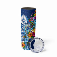 American Samoa Pago Pago Skinny Tumbler Sea Turtle And Fruit Bat - Tropical Hibiscus Flowers Polynesian TS04 - Polynesian Pride