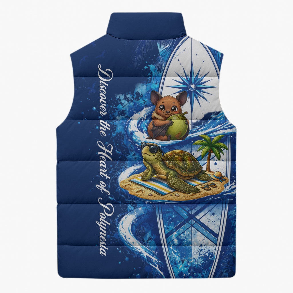 American Samoa Pago Pago Sleeveless Puffer Jacket Sea Turtle And Fruit Bat - Tropical Hibiscus Flowers Polynesian TS04 - Polynesian Pride