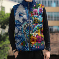 American Samoa Pago Pago Sleeveless Puffer Jacket Sea Turtle And Fruit Bat - Tropical Hibiscus Flowers Polynesian TS04 - Polynesian Pride