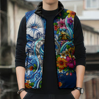 American Samoa Pago Pago Sleeveless Puffer Jacket Sea Turtle And Fruit Bat - Tropical Hibiscus Flowers Polynesian TS04 - Polynesian Pride