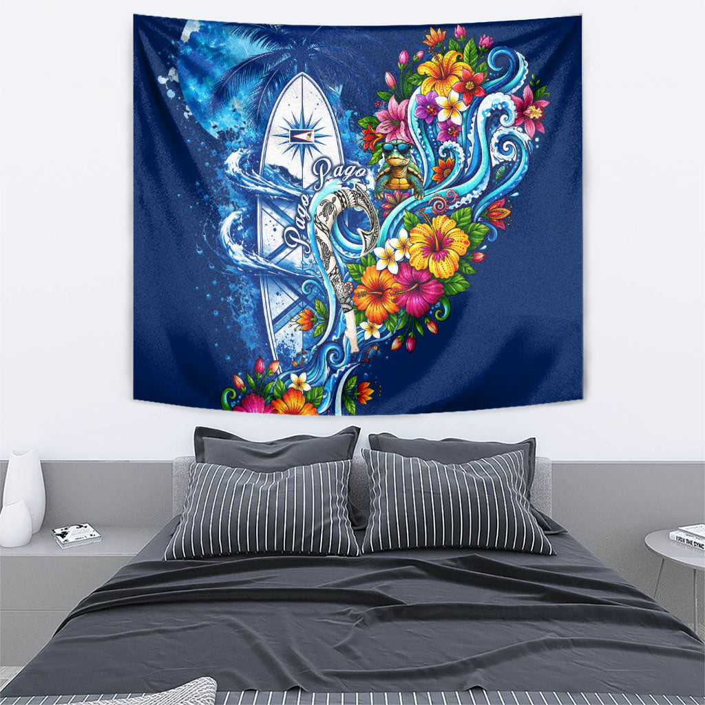 American Samoa Pago Pago Tapestry Sea Turtle And Fruit Bat - Tropical Hibiscus Flowers Polynesian