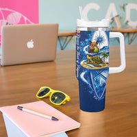 American Samoa Pago Pago Tumbler With Handle Sea Turtle And Fruit Bat - Tropical Hibiscus Flowers Polynesian TS04 - Polynesian Pride