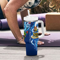 American Samoa Pago Pago Tumbler With Handle Sea Turtle And Fruit Bat - Tropical Hibiscus Flowers Polynesian TS04 - Polynesian Pride