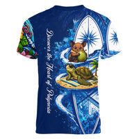 American Samoa Pago Pago Women V-Neck T-Shirt Sea Turtle And Fruit Bat - Tropical Hibiscus Flowers Polynesian TS04 - Polynesian Pride