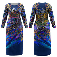 American Samoa Warrior Couples Matching Long Sleeve Bodycon Dress and Hawaiian Shirt Polynesian Fruit Bat Talofa Urban Graffiti Street Art TS04 - Polynesian Pride