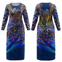 American Samoa Warrior Couples Matching Long Sleeve Bodycon Dress and Long Sleeve Button Shirt Polynesian Fruit Bat Talofa Urban Graffiti Street Art TS04 - Polynesian Pride