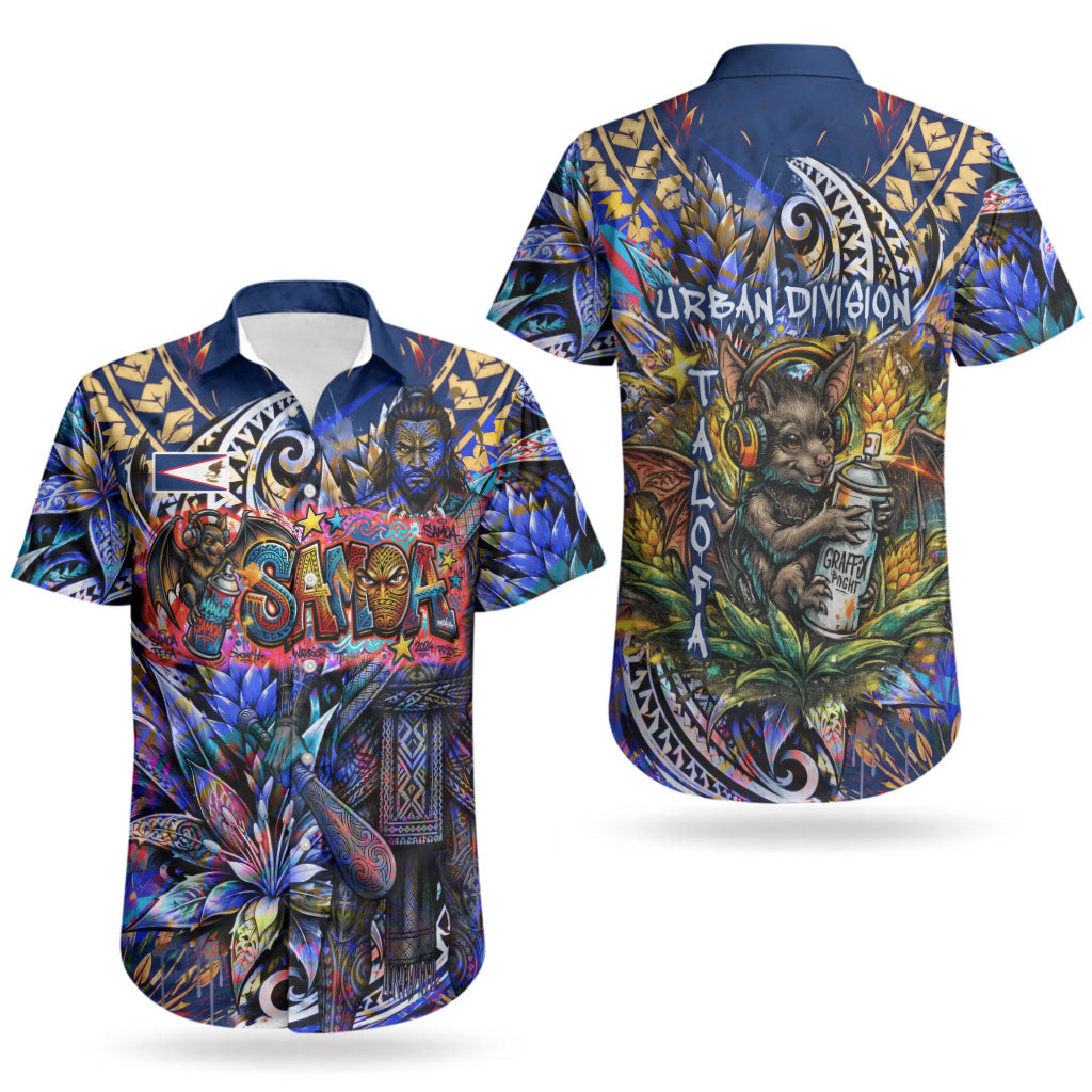 American Samoa Warrior Couples Matching Off Shoulder Maxi Dress and Hawaiian Shirt Polynesian Fruit Bat Talofa Urban Graffiti Street Art TS04 - Polynesian Pride