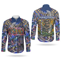 American Samoa Warrior Couples Matching Off Shoulder Short Dress and Long Sleeve Button Shirt Polynesian Fruit Bat Talofa Urban Graffiti Street Art