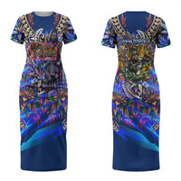 American Samoa Warrior Couples Matching Short Sleeve Bodycon Dress and Hawaiian Shirt Polynesian Fruit Bat Talofa Urban Graffiti Street Art TS04 - Polynesian Pride