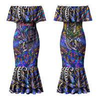 American Samoa Warrior Family Matching Mermaid Dress and Hawaiian Shirt Polynesian Fruit Bat Talofa Urban Graffiti Street Art TS04 Mom's Dress Blue Yellow - Polynesian Pride