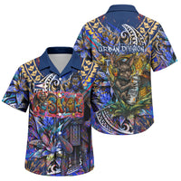 American Samoa Warrior Family Matching Off The Shoulder Long Sleeve Dress and Hawaiian Shirt Polynesian Fruit Bat Talofa Urban Graffiti Street Art TS04 Son's Shirt Blue Yellow - Polynesian Pride