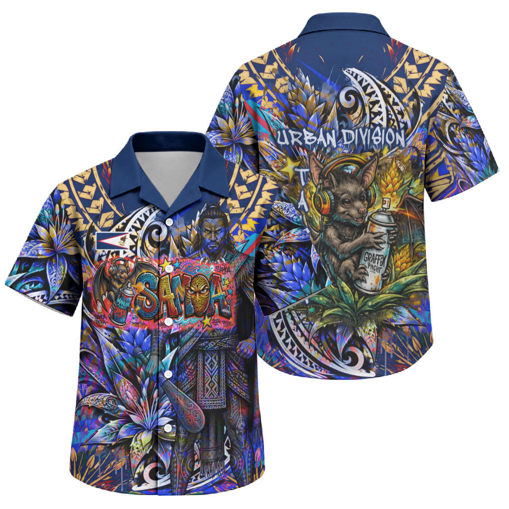 American Samoa Warrior Family Matching Summer Maxi Dress and Hawaiian Shirt Polynesian Fruit Bat Talofa Urban Graffiti Street Art TS04 Son's Shirt Blue Yellow - Polynesian Pride