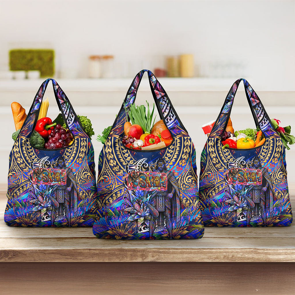 American Samoa Warrior Grocery Bag Polynesian Fruit Bat Talofa Urban Graffiti Street Art