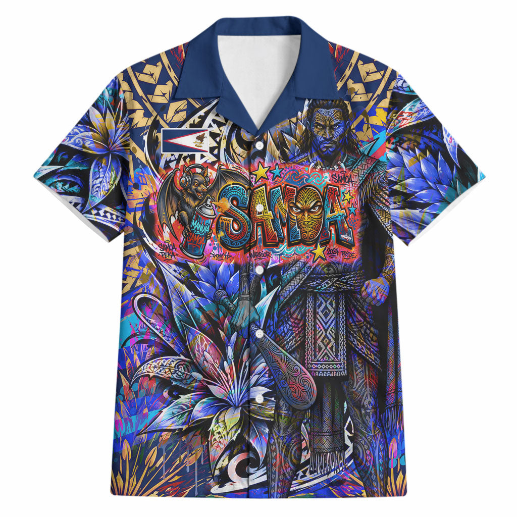 American Samoa Warrior Hawaiian Shirt Polynesian Fruit Bat Talofa Urban Graffiti Street Art