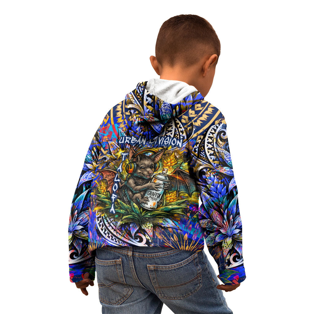 American Samoa Warrior Kid Hoodie Polynesian Fruit Bat Talofa Urban Graffiti Street Art