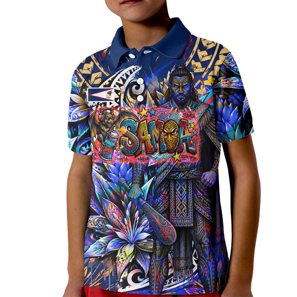 American Samoa Warrior Kid Polo Shirt Polynesian Fruit Bat Talofa Urban Graffiti Street Art