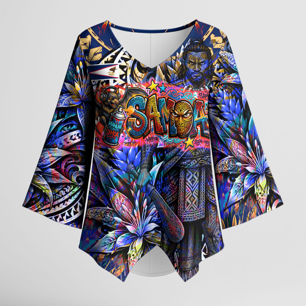 American Samoa Warrior Kimono Sleeve Blouse Polynesian Fruit Bat Talofa Urban Graffiti Street Art