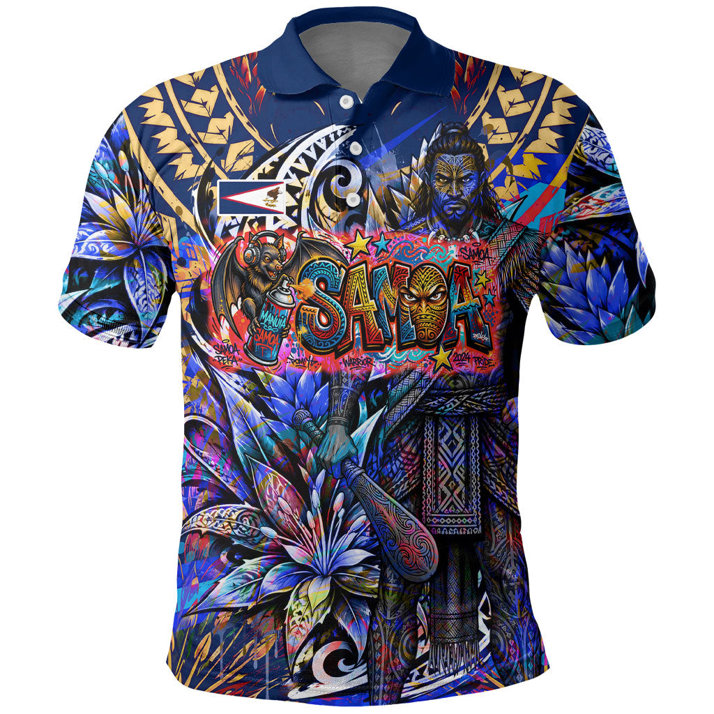 American Samoa Warrior Polo Shirt Polynesian Fruit Bat Talofa Urban Graffiti Street Art