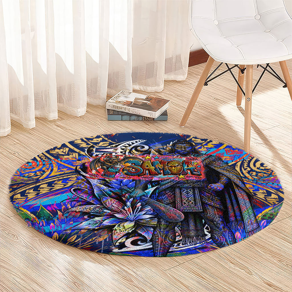 American Samoa Warrior Round Carpet Polynesian Fruit Bat Talofa Urban Graffiti Street Art
