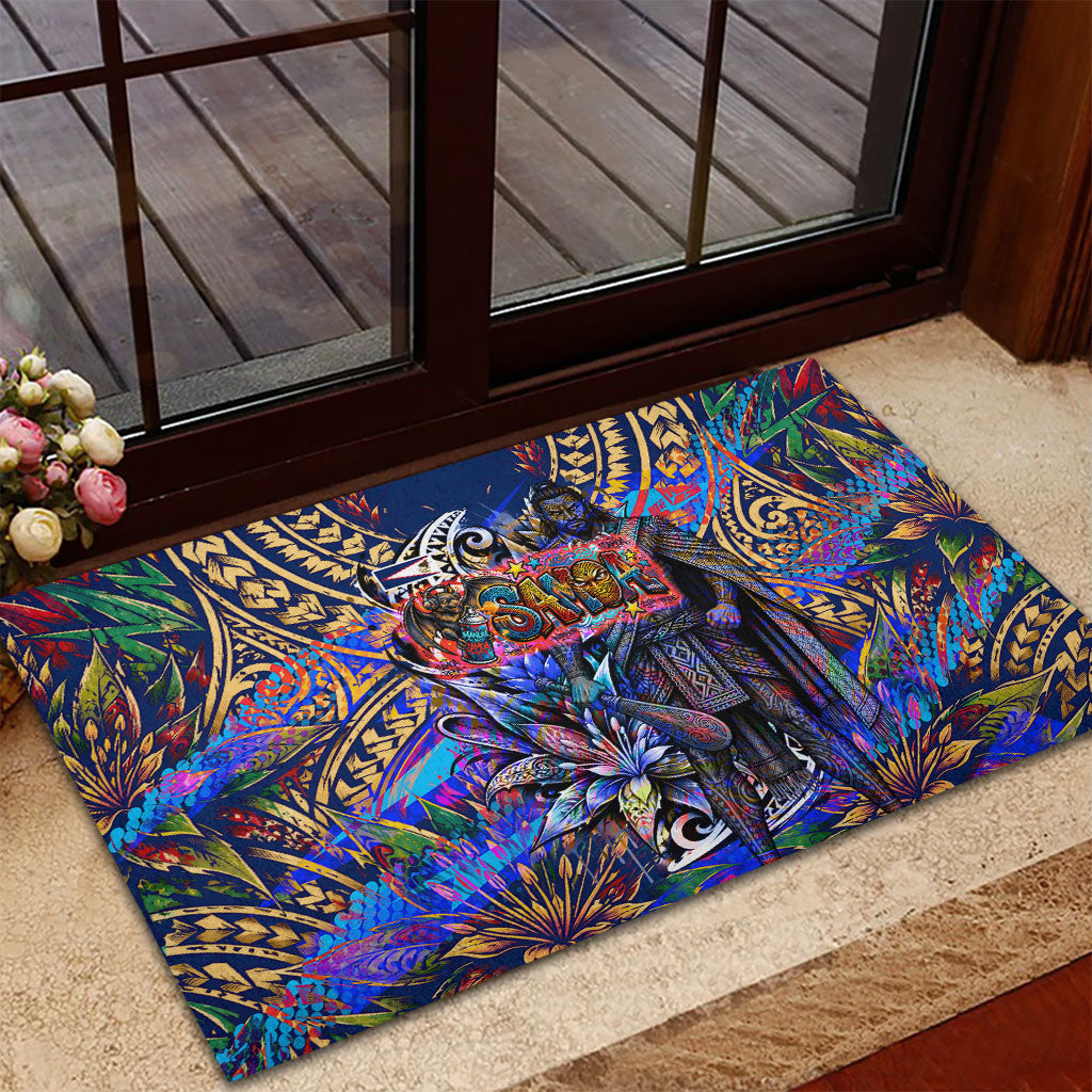 American Samoa Warrior Rubber Doormat Polynesian Fruit Bat Talofa Urban Graffiti Street Art