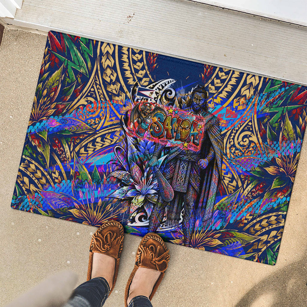 American Samoa Warrior Rubber Doormat Polynesian Fruit Bat Talofa Urban Graffiti Street Art