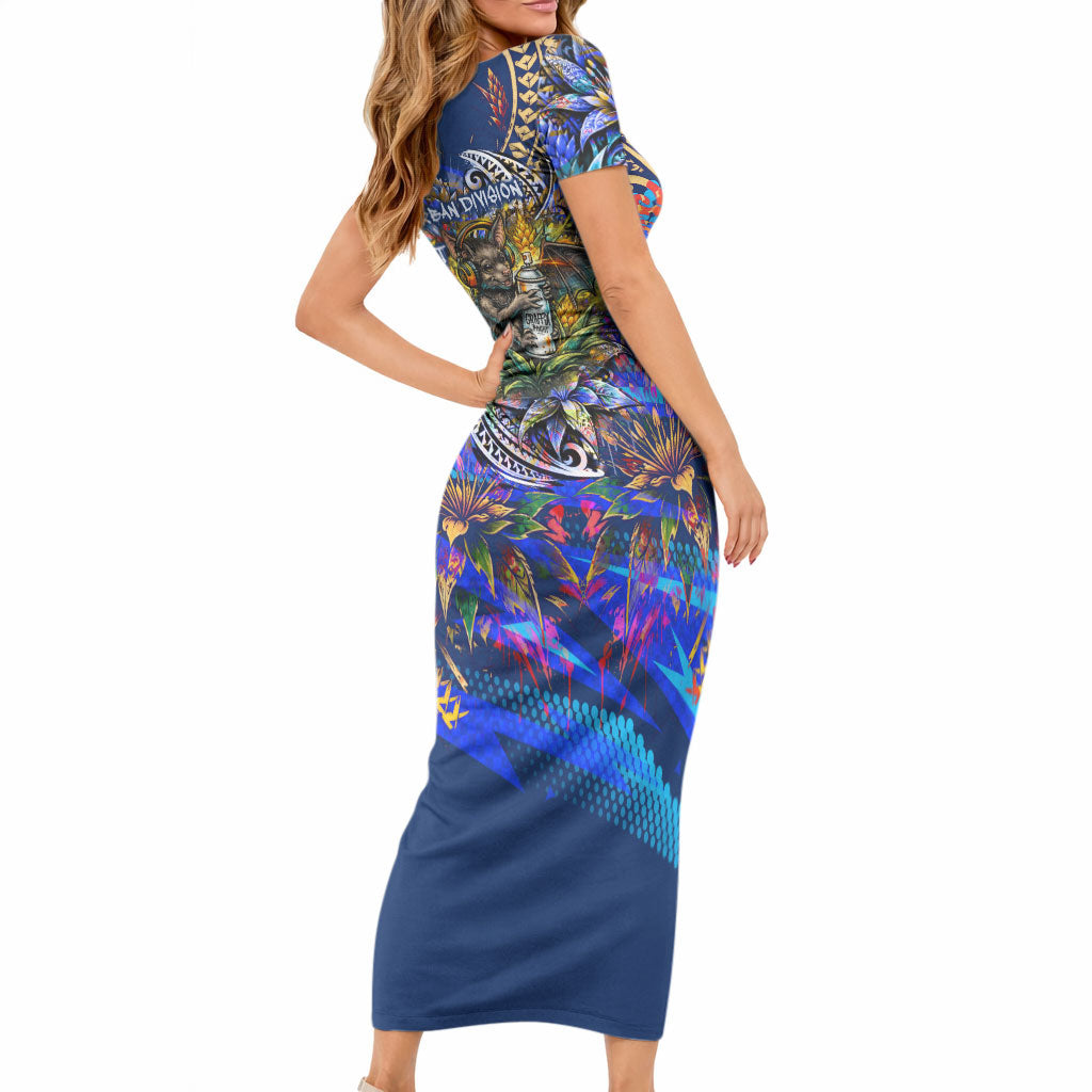 American Samoa Warrior Short Sleeve Bodycon Dress Polynesian Fruit Bat Talofa Urban Graffiti Street Art TS04 - Polynesian Pride