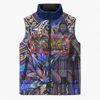 American Samoa Warrior Sleeveless Puffer Jacket Polynesian Fruit Bat Talofa Urban Graffiti Street Art TS04 Unisex Blue Yellow - Polynesian Pride