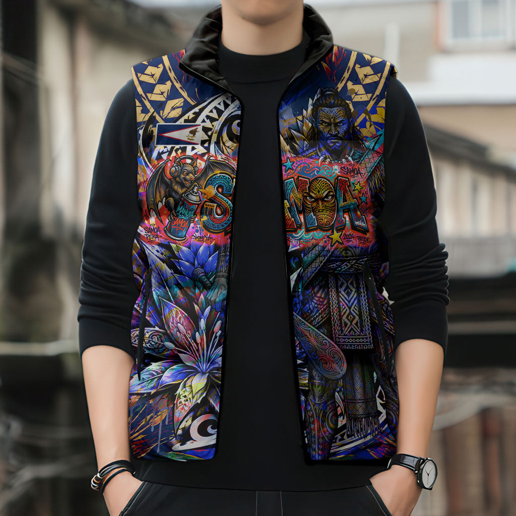 American Samoa Warrior Sleeveless Puffer Jacket Polynesian Fruit Bat Talofa Urban Graffiti Street Art TS04 - Polynesian Pride