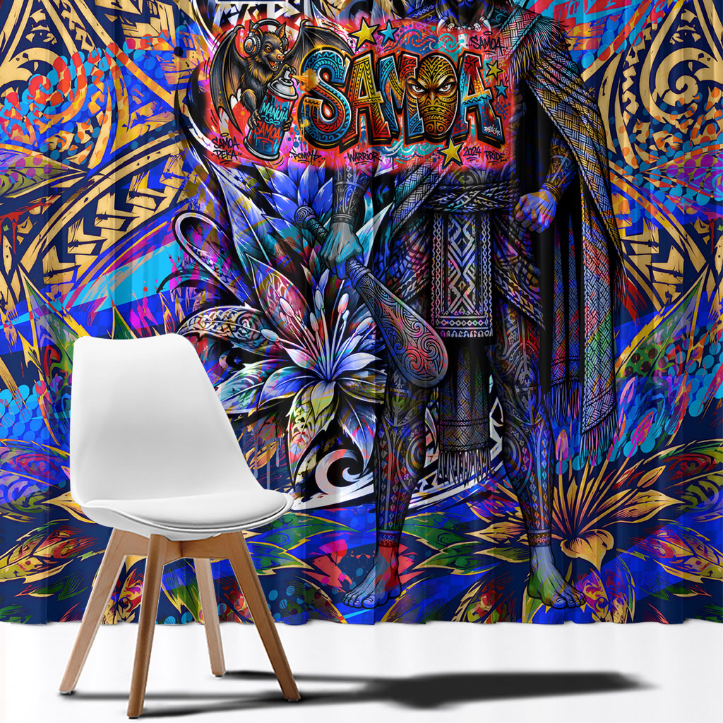 American Samoa Warrior Window Curtain Polynesian Fruit Bat Talofa Urban Graffiti Street Art