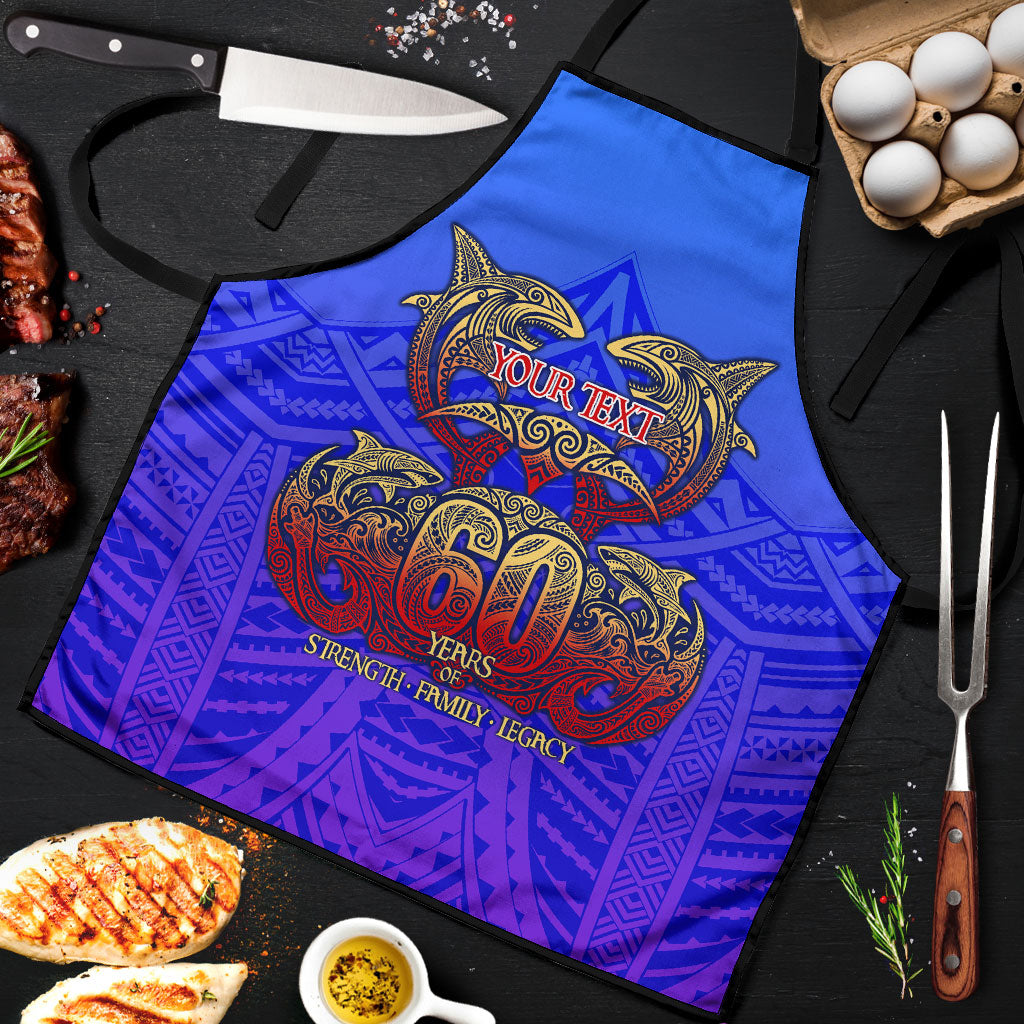 Personalized Polynesian 60th Birthday Apron Polynesian Tribal Art Vintage Ocean Pattern TS04 Blue Yellow - Polynesian Pride