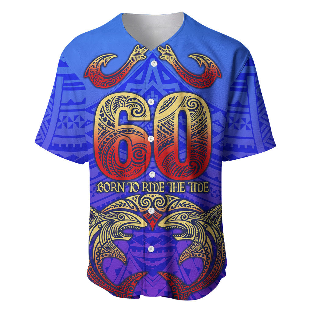 Personalized Polynesian 60th Birthday Baseball Jersey Polynesian Tribal Art Vintage Ocean Pattern TS04 Blue Yellow - Polynesian Pride
