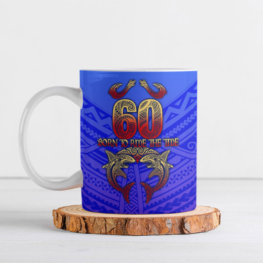 Personalized Polynesian 60th Birthday Ceramic Mug Polynesian Tribal Art Vintage Ocean Pattern TS04 Blue Yellow - Polynesian Pride