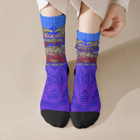 Personalized Polynesian 60th Birthday Crew Socks Polynesian Tribal Art Vintage Ocean Pattern TS04 Crew Socks Blue Yellow - Polynesian Pride
