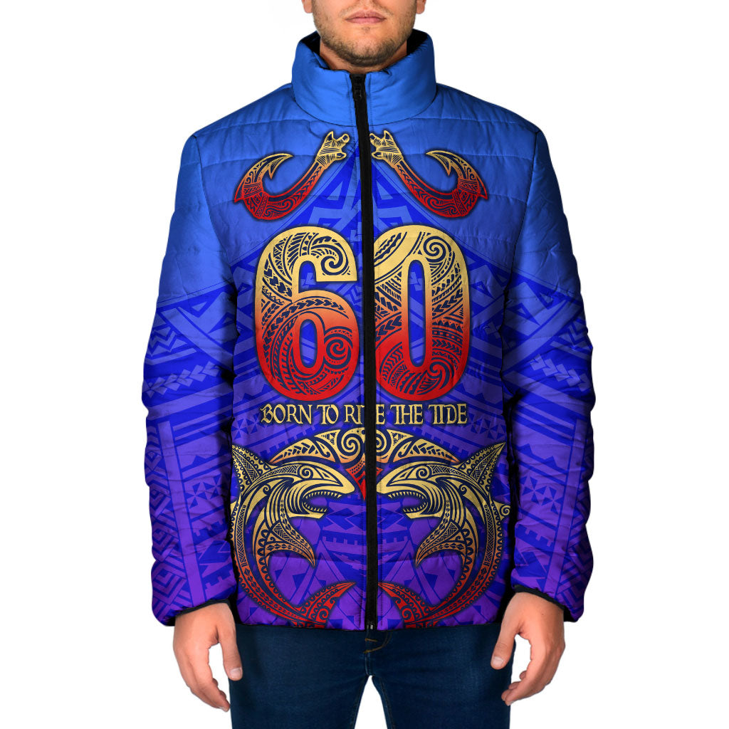Personalized Polynesian 60th Birthday Padded Jacket Polynesian Tribal Art Vintage Ocean Pattern TS04 Men Blue Yellow - Polynesian Pride