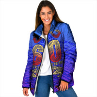 Personalized Polynesian 60th Birthday Padded Jacket Polynesian Tribal Art Vintage Ocean Pattern TS04 Women Blue Yellow - Polynesian Pride