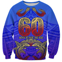 Personalized Polynesian 60th Birthday Sweatshirt Polynesian Tribal Art Vintage Ocean Pattern TS04 Unisex Blue Yellow - Polynesian Pride