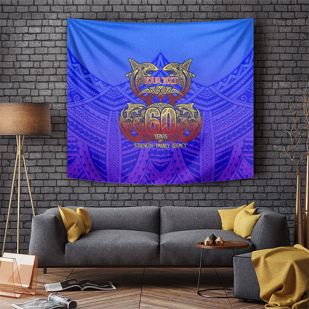 Personalized Polynesian 60th Birthday Tapestry Polynesian Tribal Art Vintage Ocean Pattern TS04 Blue Yellow - Polynesian Pride
