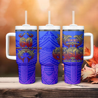 Personalized Polynesian 60th Birthday Tumbler With Handle Polynesian Tribal Art Vintage Ocean Pattern TS04 - Polynesian Pride