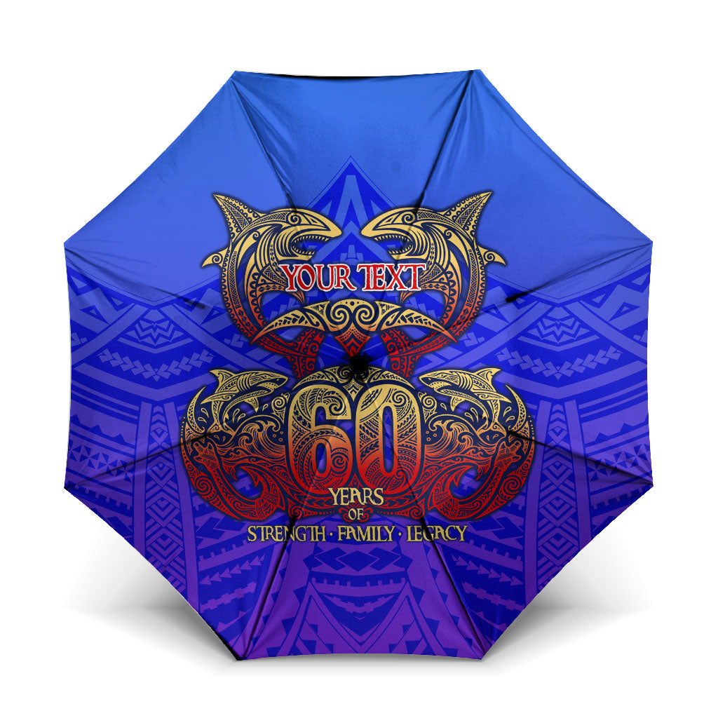 Personalized Polynesian 60th Birthday Umbrella Polynesian Tribal Art Vintage Ocean Pattern TS04 One Size Folded 11.42 inch Opened Diameter 37.4 inch Blue Yellow - Polynesian Pride