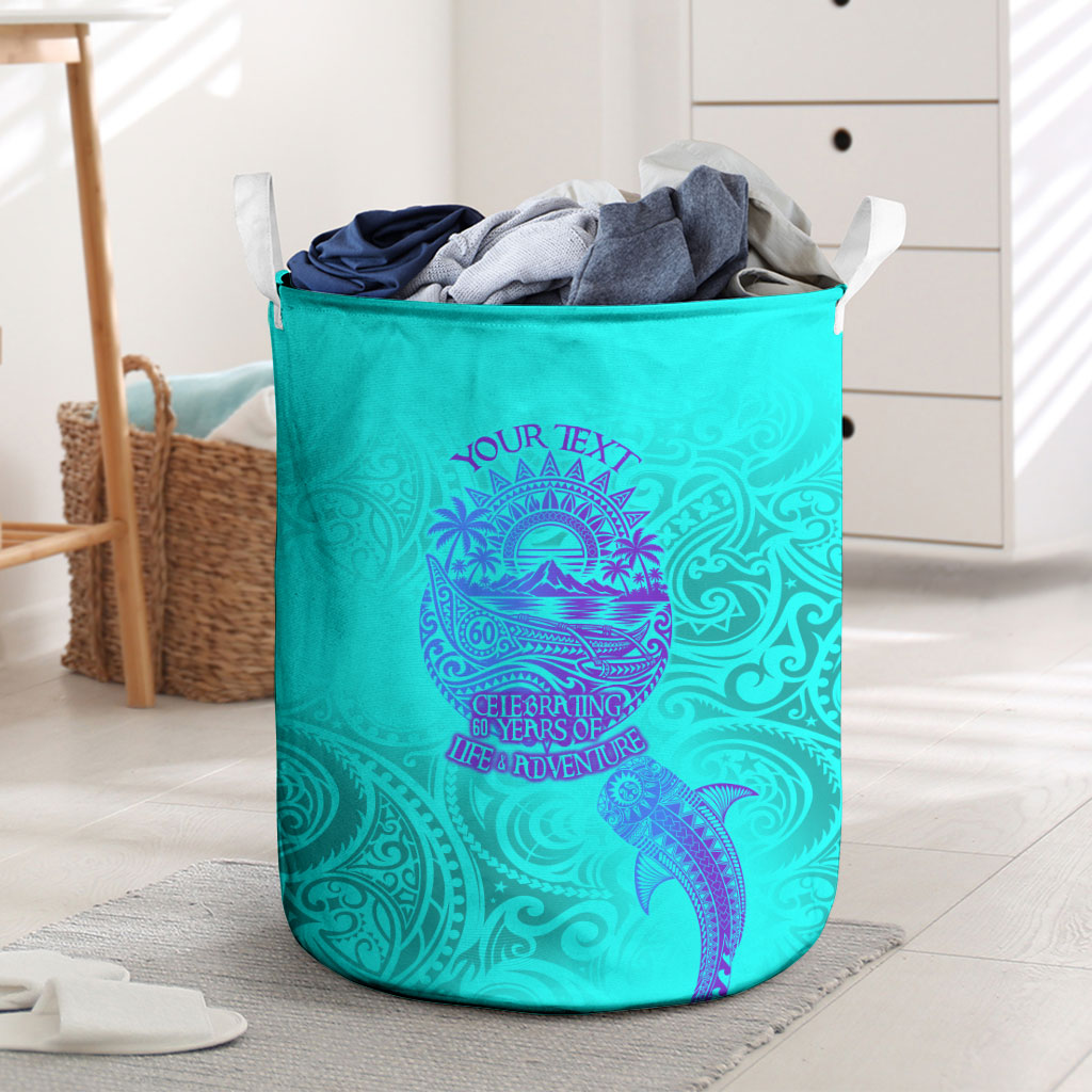 Personalized Polynesian 60th Birthday Island Life Since 1966 Laundry Basket Vibrant Tribal Tattoo Ocean Sunset Pattern TS04 Blue Purple - Polynesian Pride