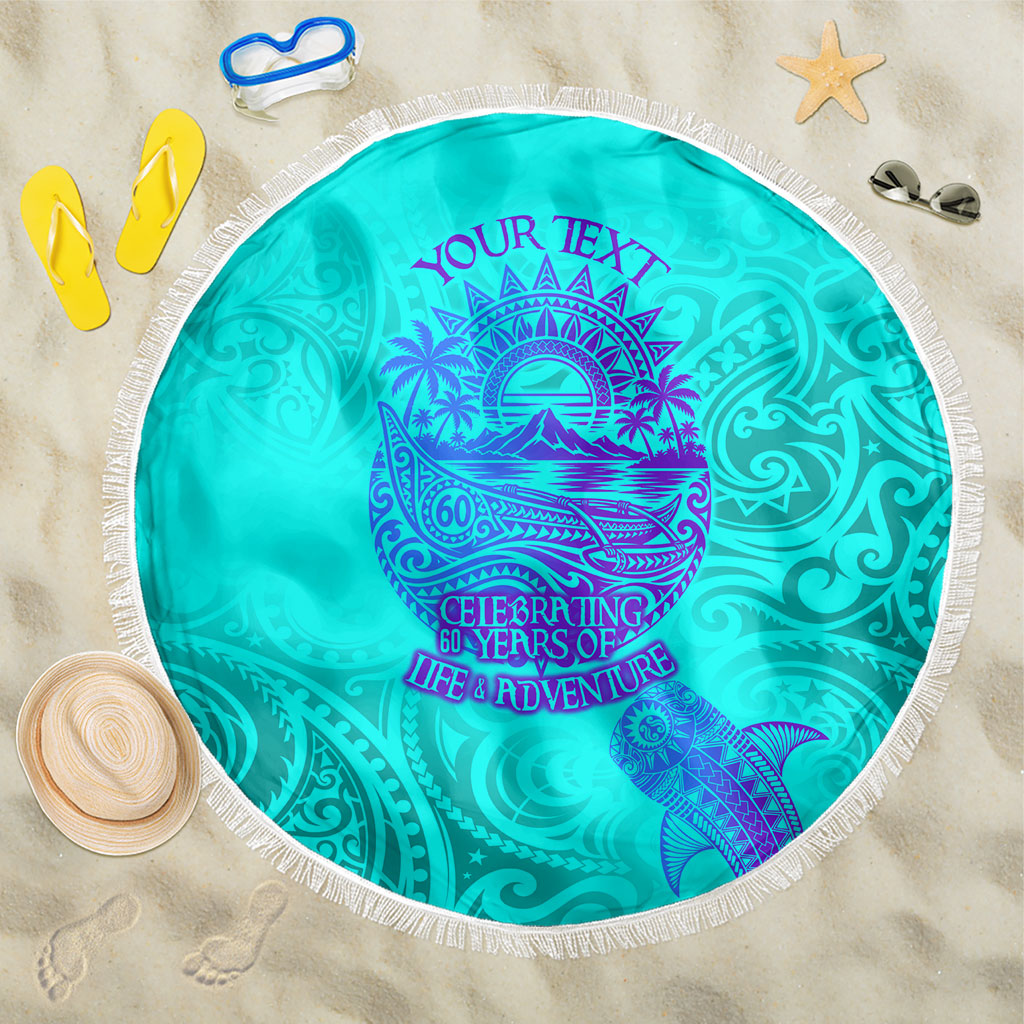Personalized Polynesian 60th Birthday Island Life Since 1966 Beach Blanket Vibrant Tribal Tattoo Ocean Sunset Pattern TS04 One Size 150cm Blue Purple - Polynesian Pride