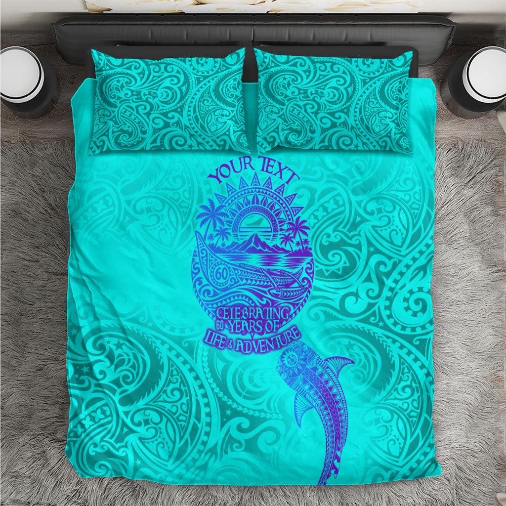 Personalized Polynesian 60th Birthday Island Life Since 1966 Bedding Set Vibrant Tribal Tattoo Ocean Sunset Pattern TS04 Blue Purple - Polynesian Pride