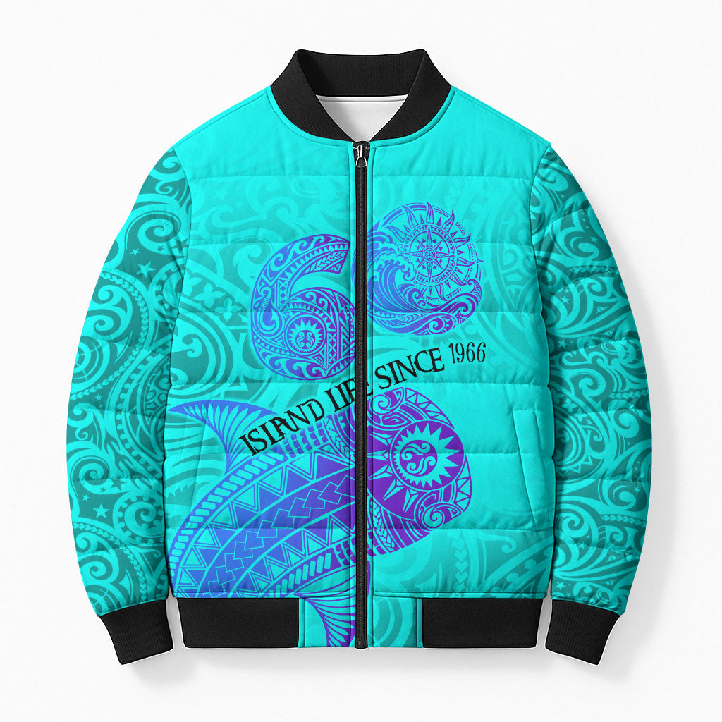 Personalized Polynesian 60th Birthday Island Life Since 1966 Bomber Puffer Jacket Vibrant Tribal Tattoo Ocean Sunset Pattern TS04 Unisex Blue Purple - Polynesian Pride