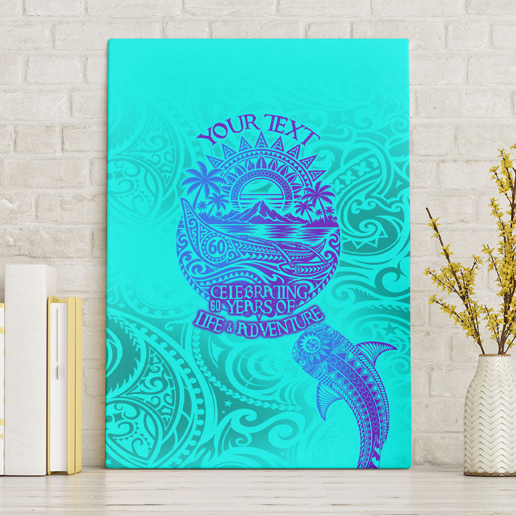 Personalized Polynesian 60th Birthday Island Life Since 1966 Canvas Wall Art Vibrant Tribal Tattoo Ocean Sunset Pattern TS04 Without Frame Blue Purple - Polynesian Pride