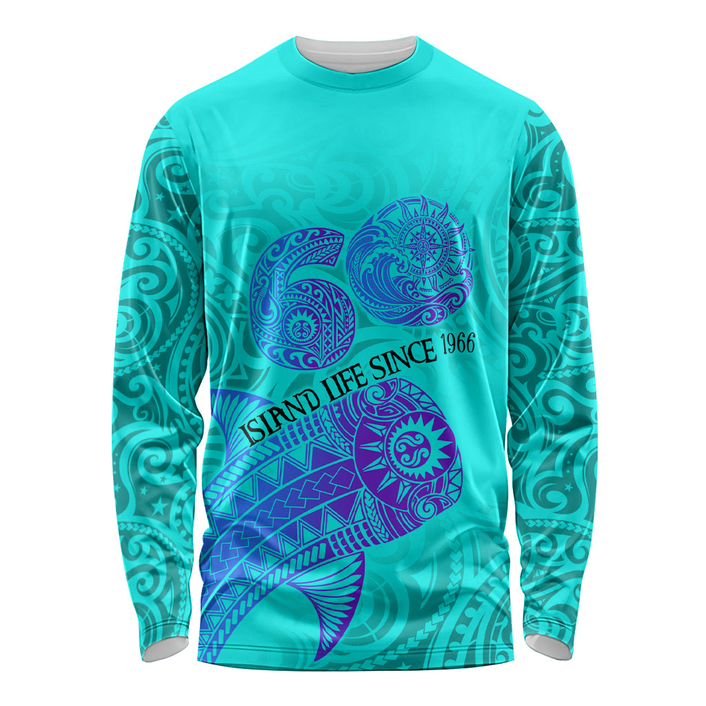 Personalized Polynesian 60th Birthday Island Life Since 1966 Long Sleeve Shirt Vibrant Tribal Tattoo Ocean Sunset Pattern TS04 Unisex Blue Purple - Polynesian Pride