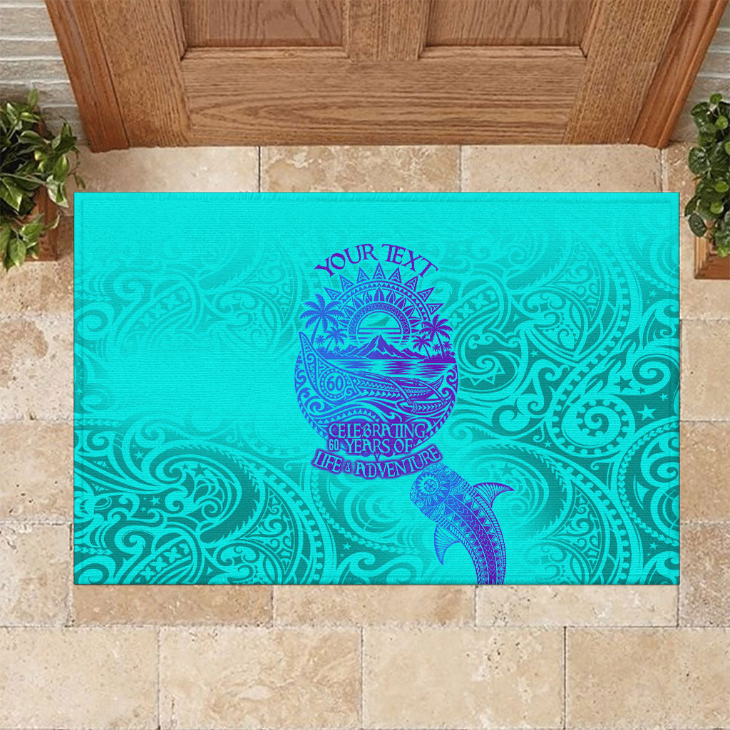 Personalized Polynesian 60th Birthday Island Life Since 1966 Rubber Doormat Vibrant Tribal Tattoo Ocean Sunset Pattern