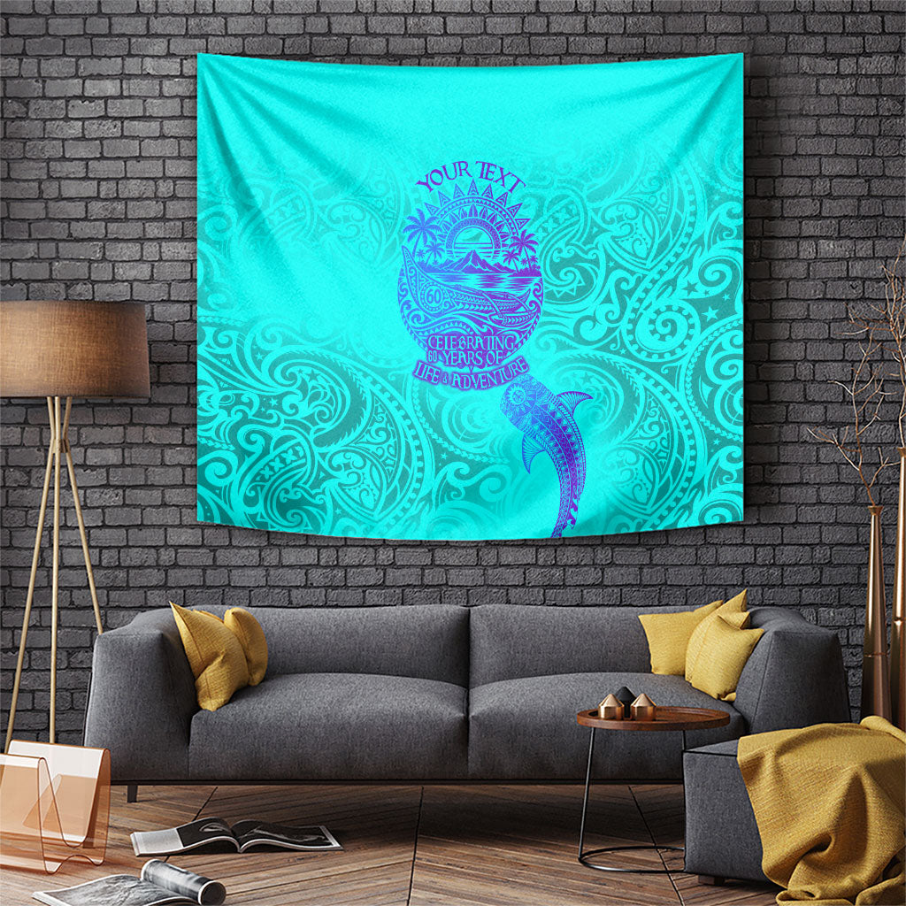 Personalized Polynesian 60th Birthday Island Life Since 1966 Tapestry Vibrant Tribal Tattoo Ocean Sunset Pattern TS04 Blue Purple - Polynesian Pride