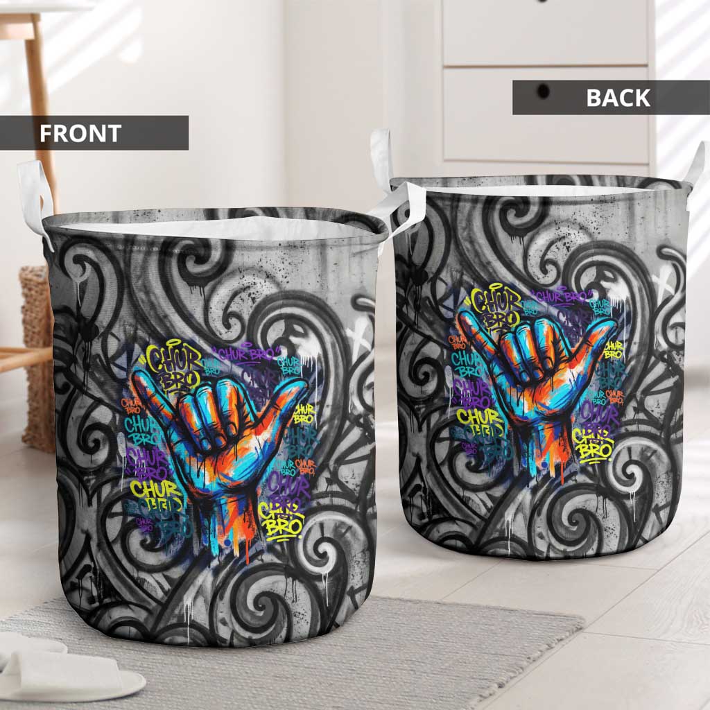 Chur Bro Shaka Sign Laundry Basket New Zealand Koru Colorful Graffiti Splash TS04 - Polynesian Pride