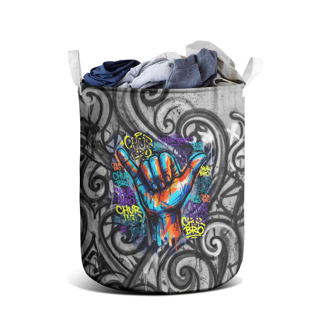 Chur Bro Shaka Sign Laundry Basket New Zealand Koru Colorful Graffiti Splash TS04 - Polynesian Pride