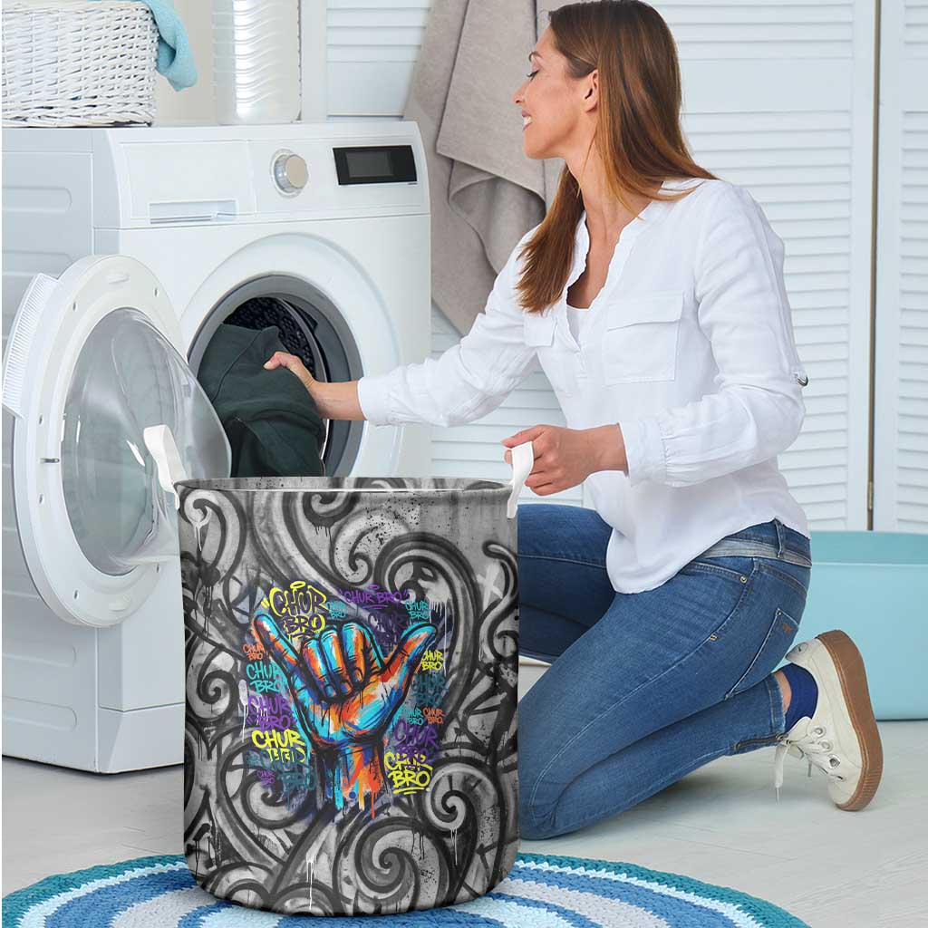 Chur Bro Shaka Sign Laundry Basket New Zealand Koru Colorful Graffiti Splash TS04 - Polynesian Pride